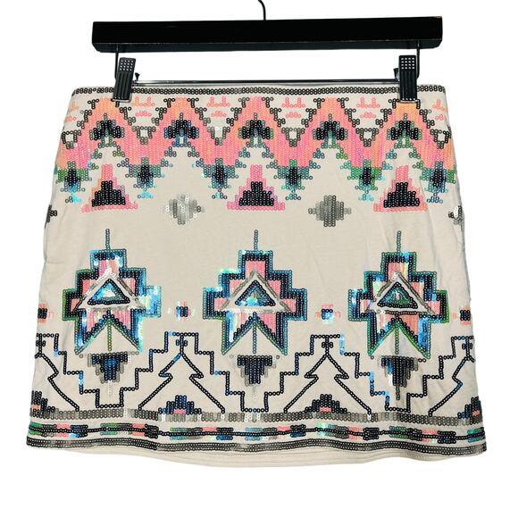 NEW! Express Sequin Mini Skirt SW Short Sand - S - Picture 1 of 4